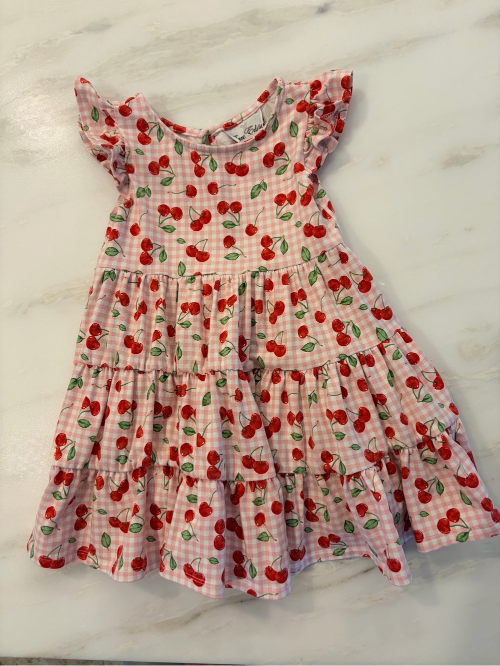 Pink Cherry Print Ruffle Tiered Girls' Dress